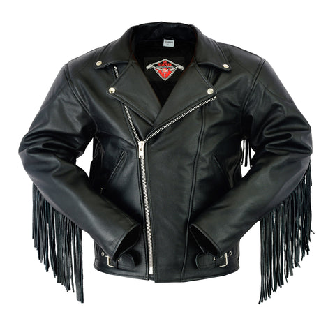 Tasselled Chopper Black Leather Motorcycle Jacket