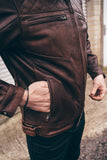 Diamond Stitched Brown Leather Motorcycle Jacket