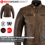 Diamond Stitched Brown Leather Motorcycle Jacket