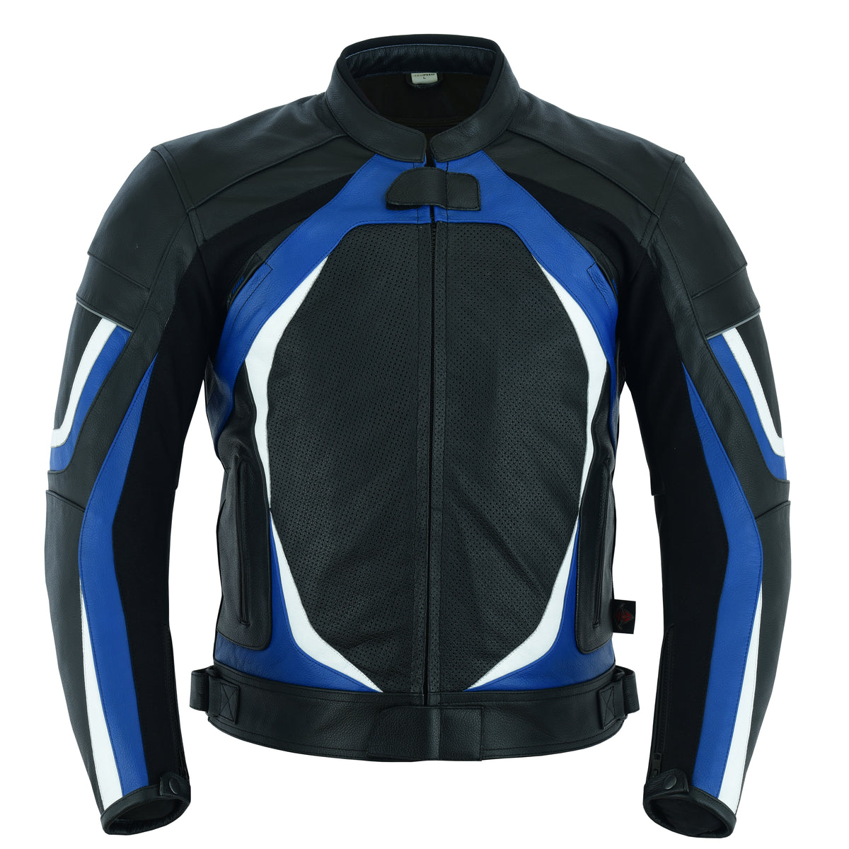 Blue leather motorcycle on sale jacket