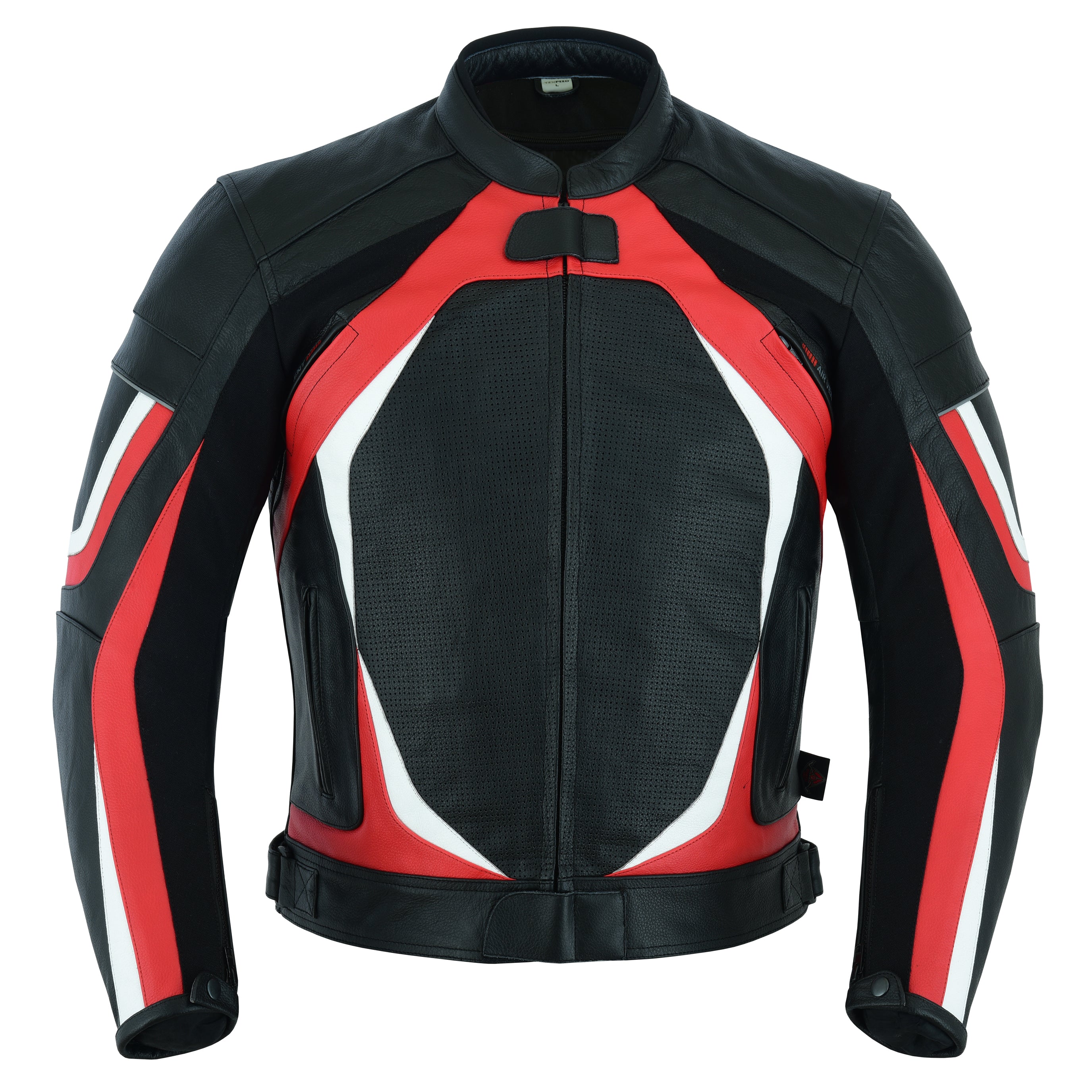 Black and red biker jacket best sale