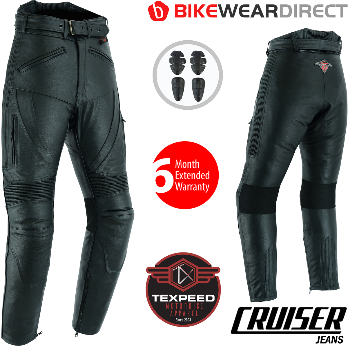 Pantalon moto cuir homme - De tourisme en cuir pour moto Cruiser racing  avec protection authentique biker CE armor (EN 1621-1) - Texpeed - Noir -  (S
