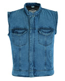 Denim Waistcoat Motorbike Rustic Biker Motorcycle Vest Cut Distressed Club