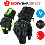 Waterproof Leather Motorbike Motorcycle Gloves Textile Black CE Armoured Biker