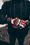 Leather Motorcycle Motorbike Biker Gloves Red Black CE Knuckle Armour Protection