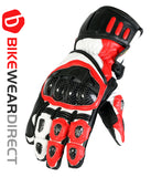 Leather Motorcycle Motorbike Biker Gloves Red Black CE Knuckle Armour Protection