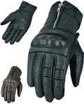 Zipped Brown / Black Leather Motorcycle Gloves