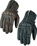 Zipped Brown / Black Leather Motorcycle Gloves