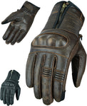 Zipped Brown / Black Leather Motorcycle Gloves