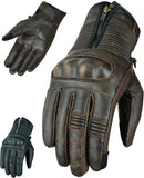 Zipped Brown / Black Leather Motorcycle Gloves