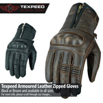Zipped Brown / Black Leather Motorcycle Gloves