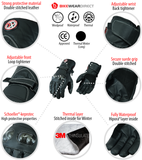 Motorbike Motorcycle Leather Gloves Winter Thermal Waterproof CE Armour Biker