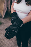 Womens Leather Motorcycle Warm Gloves Ladies Black Motorbike Waterproof Biker