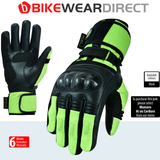 Womens Waterproof Motorbike Motorcycle Gloves Textile Black Hi-Vis Biker City