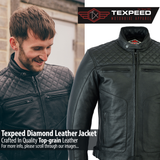 Diamond Stitched Black Leather Motorcycle Jacket