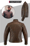 Diamond Stitched Brown Leather Motorcycle Jacket