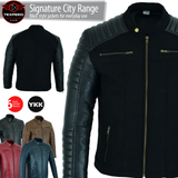 Signature City Casual Black Leather Textile Jacket