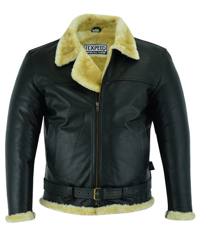 Aviator Pilot Casual Leather Beige Fur Jacket