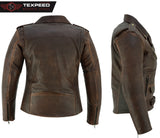 Womens Brando Brown Leather Motorcycle Jacket