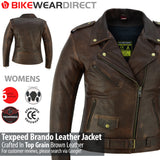 Womens Brando Brown Leather Motorcycle Jacket