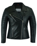 Womens Signature City Brando Black Leather Jacket