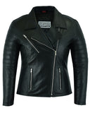 Womens Signature City Brando Black Leather Jacket