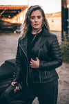 Womens Signature City Brando Black Leather Jacket