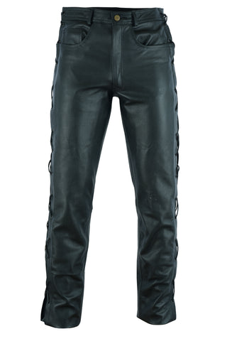 Casual Laced Black Leather Motorbike Trousers by Bike Wear Direct