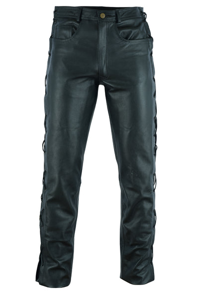 Lace up leather biker hot sale jeans