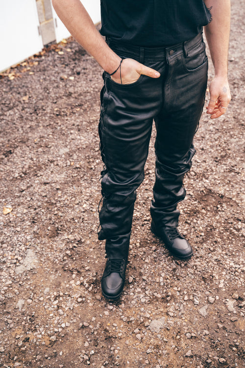 Men's Slim Fit Genuine Leather Pants Casual Lambskin Black Trousers Biker  Pants - LCS365