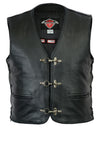 Leather Waistcoat Motorbike Fish Hook Clip Braided Laced Biker Motorcycle Vest