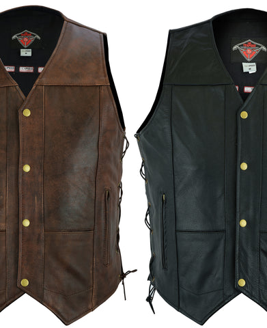 Mens Real Leather Waistcoat Motorbike Motorcycle Biker Genuine Gillet Vest Cut