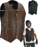 Mens Real Leather Waistcoat Motorbike Motorcycle Biker Genuine Gillet Vest Cut