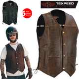 Mens Real Leather Waistcoat Motorbike Motorcycle Biker Genuine Gillet Vest Cut