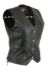 Womens Ladies Leather Waistcoat Motorcycle Biker Motorbike Fitted Cut With Laces